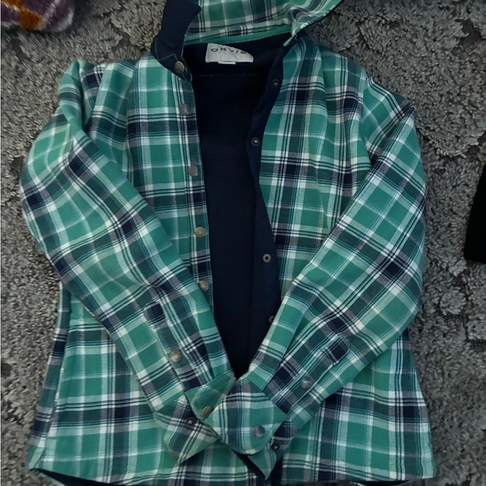 Orvis Green and Blue Plaid Raincoat
